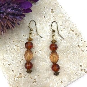 Brown Beaded Dangle Earrings​​​